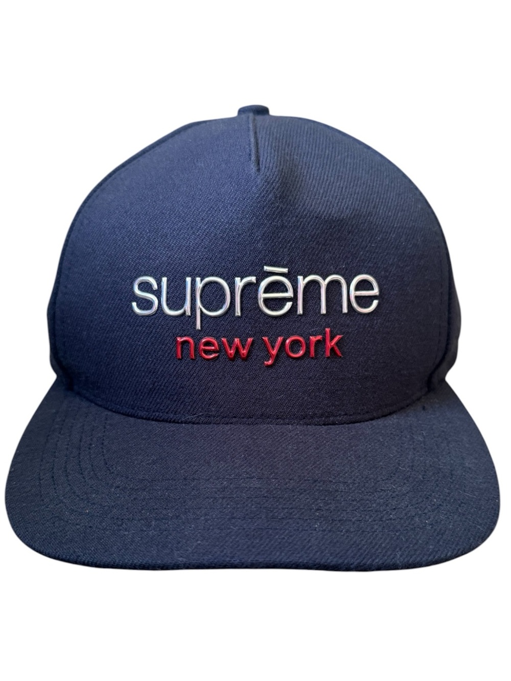 SUPREME Chrome Classic Logo Adjustable Snapback Hat FW16 Navy Blue Made In USA